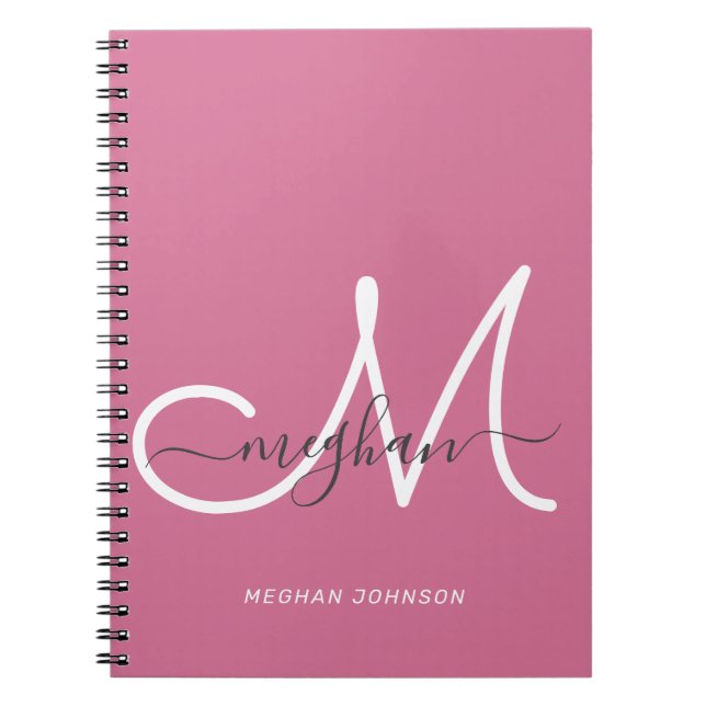Modern Chic Hot Pink White Script Monogrammed Notebook (Front)