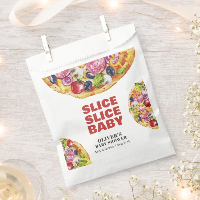 Modern Chic Italian Slice Slice Pizza Baby Shower  Favour Bag (Clipped)