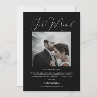 Modern Chic Just Married Black Invitation
