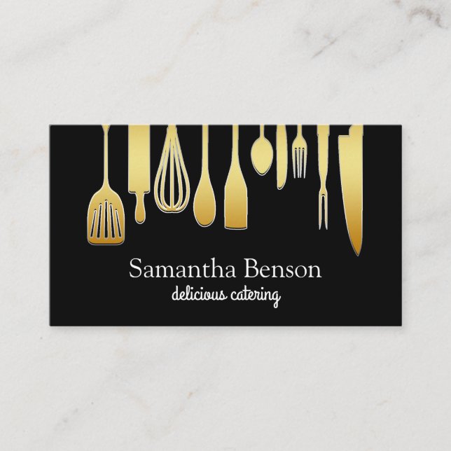 Modern Chic Kitchen Utensils Cooking and Catering Business Card (Front)