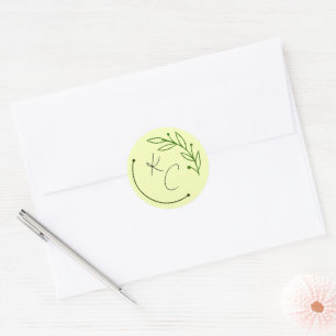 Modern Chic Leaf Monogram Wedding Classic Round Sticker