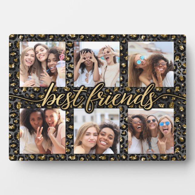 Modern Chic Leopard Best Friends Photo Collage Plaque (Front)