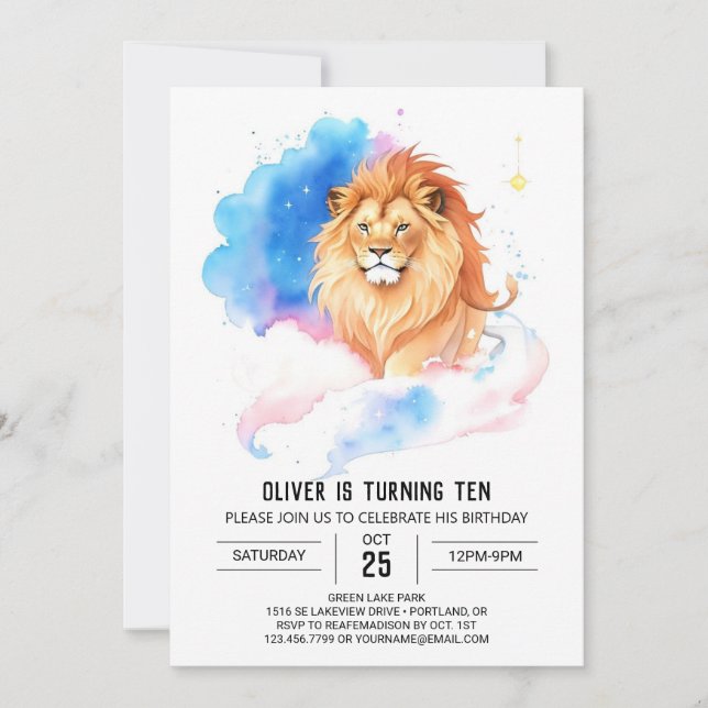 Modern Chic Lion Birthday Invitation (Front)
