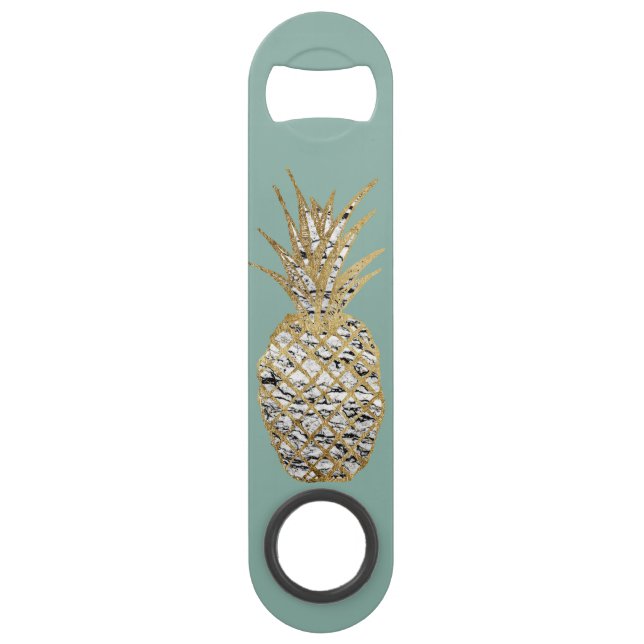 Modern Chic Marble Gold Pineapple Fruit Bar Key (Back)