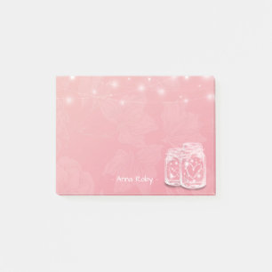 Modern Chic Mason Jars String Lights Pink Flowers Post-it Notes