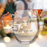 Modern Chic Matron of Honour Script Gold Heart Nam Stemless Wine Glass<br><div class="desc">MATRON OF HONOR - Elegant.  Simple.  Minimalistic.  A beautiful personalized wine glass gift for your Bridal Party to use and then treasure the memories for ever!  Modern,  simple calligraphy text design with your Bridesmaid,  Maid of Honour,  Best man or Groomsmen's names customized.</div>