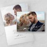 Modern Chic Merci Script 2 Photo Wedding Folded Thank You Card<br><div class="desc">Simple and modern calligraphy wedding thank you folded photo card with "merci" script.  Perfect for weddings,  birthdays,  graduations,  and other events. For more advanced customization of this design,  please click the BLUE DESIGN TOOL BUTTON.</div>