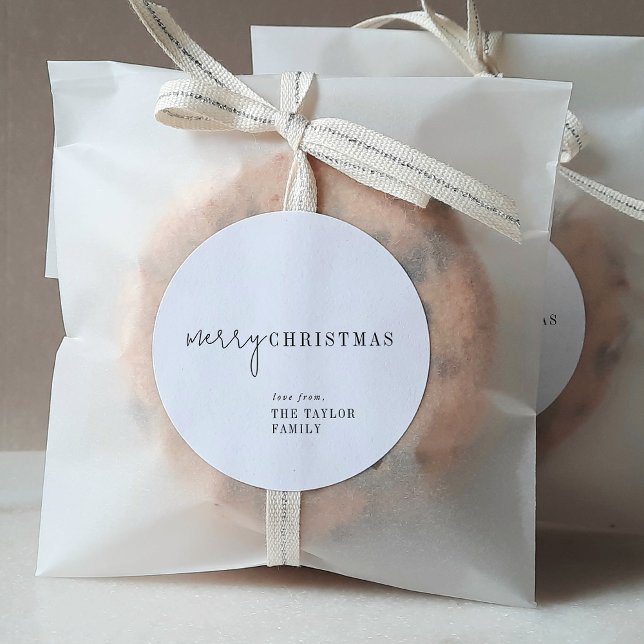 Modern Chic Merry Christmas Holiday Gift Classic Round Sticker (Creator Uploaded)