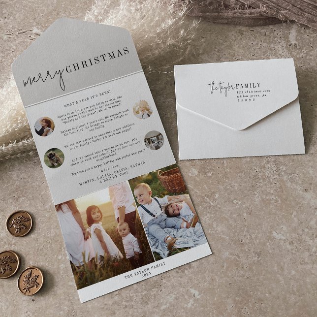 Modern Chic Merry Christmas Multi Photo Holiday All In One Invitation (Creator Uploaded)