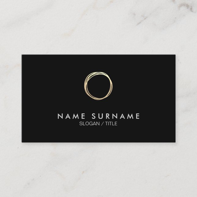 Modern Chic Minimal GoldCircle Black Business Card (Front)