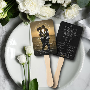Modern Chic Minimal Photo Wedding Ceremony Program Hand Fan