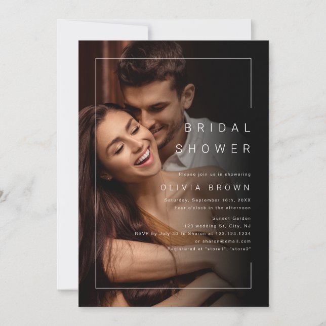 Modern chic minimalist photo bridal shower invitat invitation (Front)