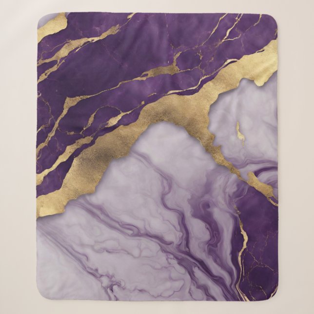 Modern Chic Minimalist Scandinavian Purple Marble  Sherpa Blanket (Front)