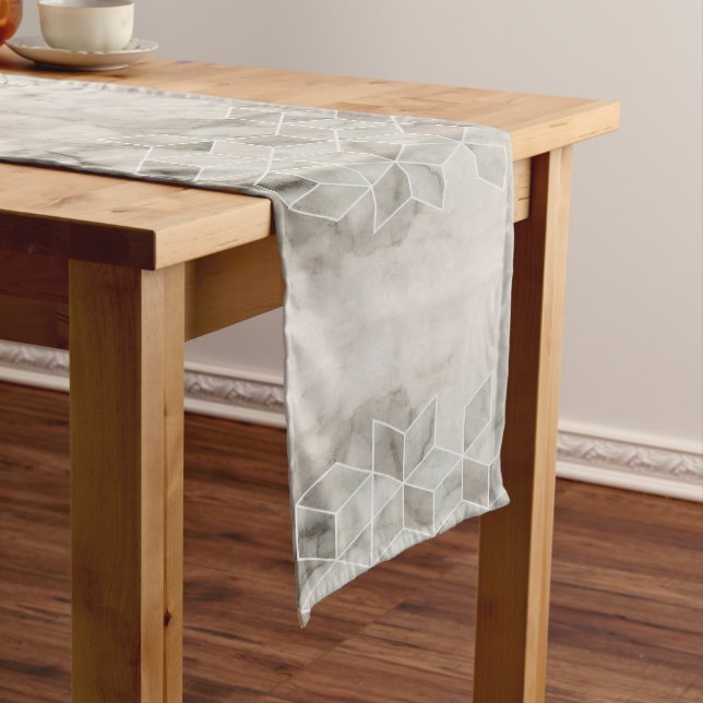 modern chic minimalist white marble geometric medium table runner (In Situ)