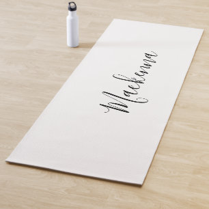 Modern Chic Monogram Black Script White Yoga Mat