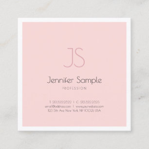 Modern Chic Monogram Design Clean Pink Plain Luxe Square Business Card