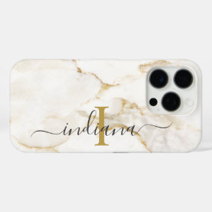 Modern Chic Monogram Marble Look Custom iPhone 16 Pro Case