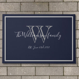 Modern Chic Monogram Script Name Wedding Welcome  Doormat