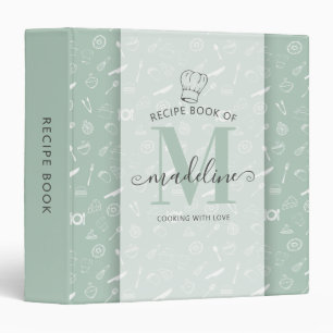 Modern Chic Monogram Teal Kitchen Utensils Recipe Binder
