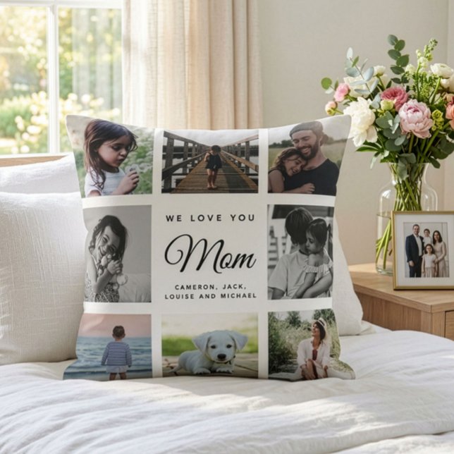 Modern Chic Mother's Day Mom Family Photo Collage Throw Pillow (Creator Uploaded)