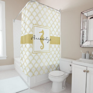 Modern Chic Nautical Pattern Gold Glitter Seahorse