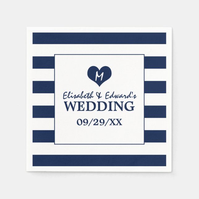 Modern Chic Navy Blue and White Wedding Napkin (Front)