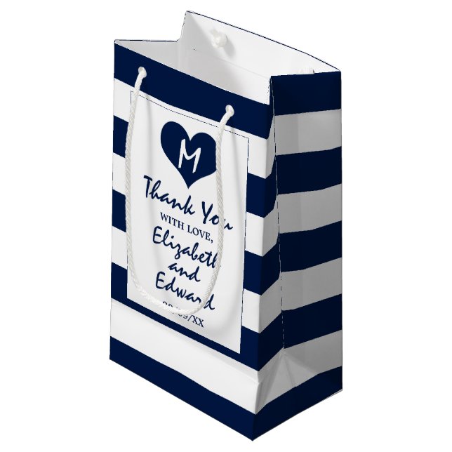 Modern Chic Navy Blue and White Wedding Small Gift Bag (Front Angled)