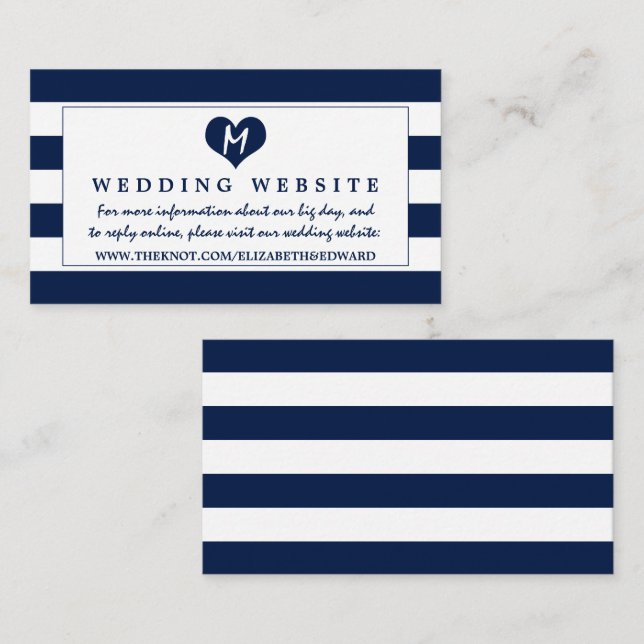 Modern Chic Navy Blue and White Wedding Website Enclosure Card (Front/Back)