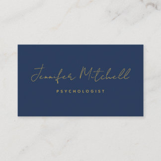 Modern Chic Navy Blue Gold Hand Written QR Code  Business Card