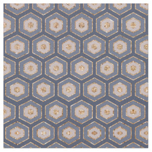 Modern Chic Navy Blue Gold Hexagon Geometric Fabric