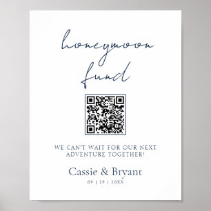 Modern Chic Navy Blue Honeymoon Fund Wedding Sign
