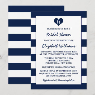 Modern Chic Navy Blue & White Bridal Shower Invitation