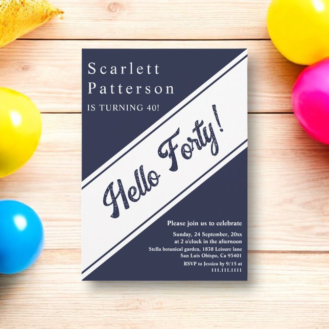Modern Chic Navy Blue White Elegant 40th Birthday Invitation (Creator Uploaded)