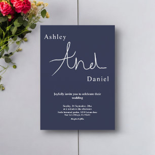 Modern Chic Navy Blue White Elegant Simple Wedding Invitation