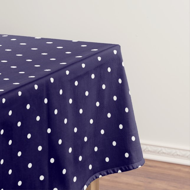 Modern Chic Navy Blue White Polka Dots Pattern Tablecloth (In Situ)