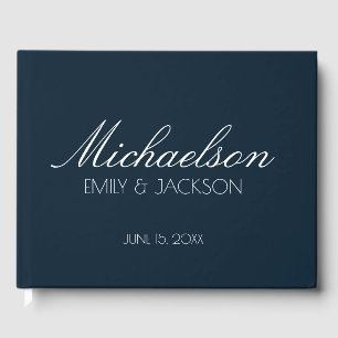 Modern Chic Navy Blue White Script Wedding Guest Book