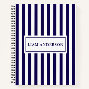 Modern Chic Navy Blue & White Vertical Stripes  Notebook