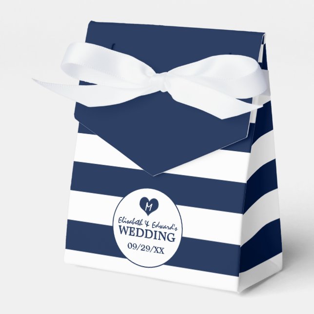 Modern Chic Navy Blue & White Wedding Favor Box (Front Side)