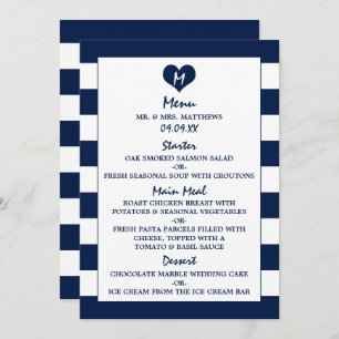 Modern Chic Navy Blue & White Wedding Menu