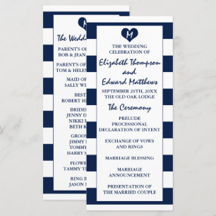 Modern Chic Navy Blue & White Wedding Program