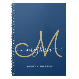Modern Chic Navy Gold Script Monogrammed  Notebook