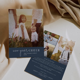 Modern Chic Navy New Year Photo Year in Review Holiday Card