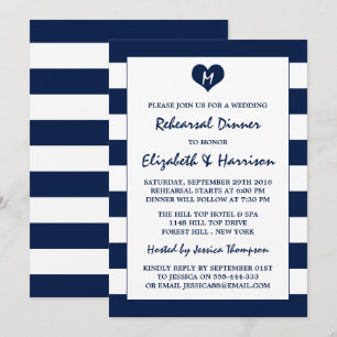Modern Chic Navy & White Wedding Rehearsal Dinner Invitation