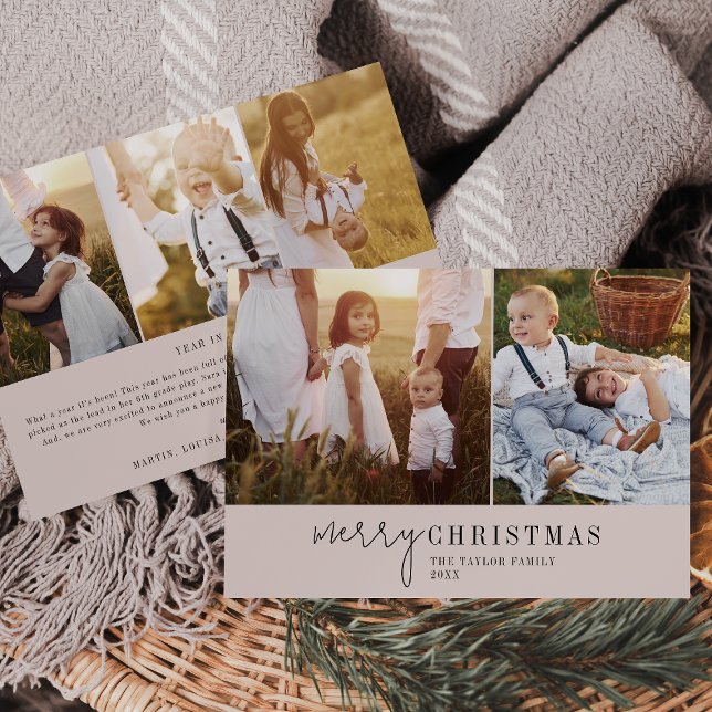 Modern Chic Neutral Photo Collage Christmas News Holiday Card (Creator Uploaded)