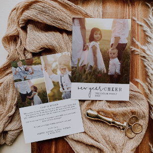 Modern Chic New Year Cheer Photo Year in Review Holiday Card