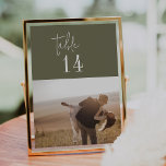 Modern Chic Olive Green 5x7" Photo Table Numbers<br><div class="desc">These modern chic olive green 5x7" photo table numbers are perfect for a simple wedding. The woodsy boho design features rustic unique and stylish bohemian typography in a minimal woodland forest green colour. The card prints on the front and back (double-sided). Personalize each card with a different engagement or travel...</div>