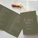 Modern Chic Olive Green Folded Wedding Program<br><div class="desc">This modern chic olive green folded wedding program is perfect for a simple wedding. The woodsy boho design features rustic unique and stylish bohemian typography in a minimal woodland forest green colour.</div>