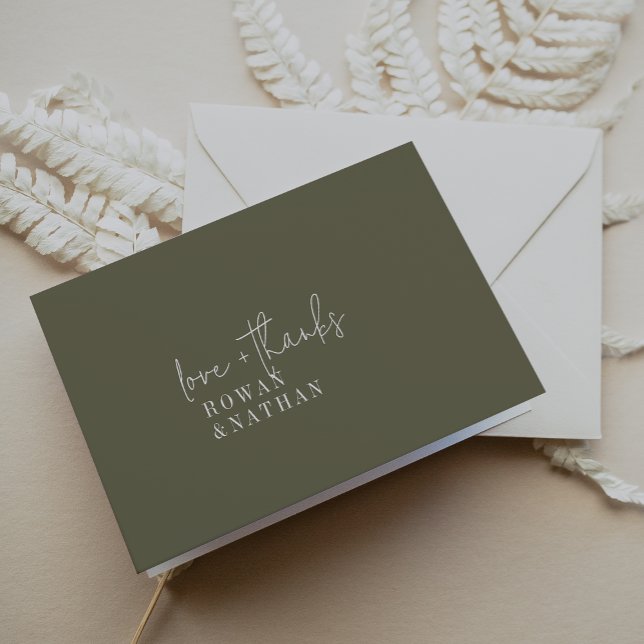 Modern Chic Olive Green Folded Wedding Thank You Card (Creator Uploaded)