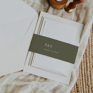 Modern Chic Olive Green Monogram Wedding Invitation Belly Band