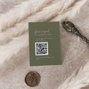 Modern Chic Olive Green QR Code RSVP Enclosure Card